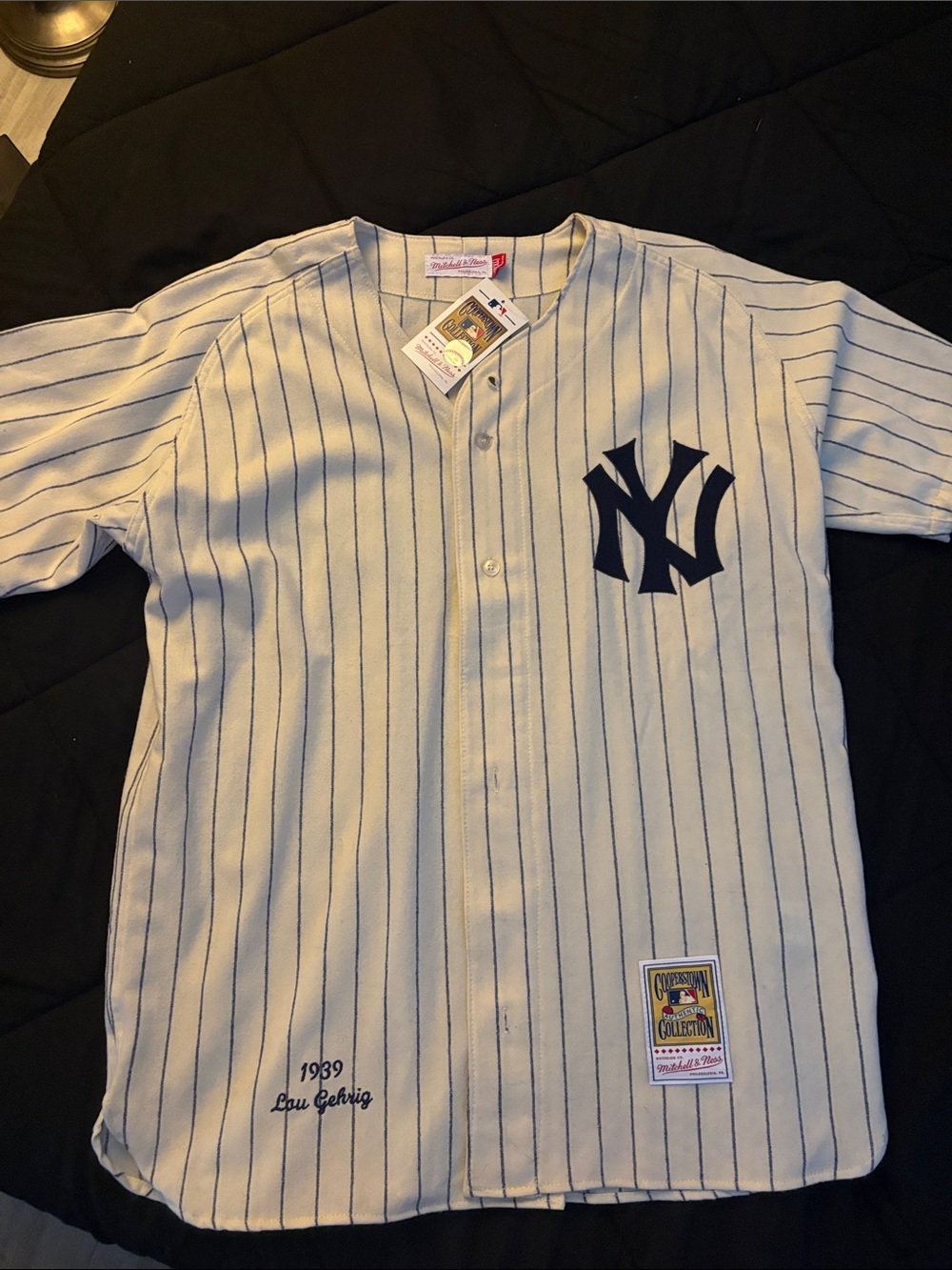 Mitchell & Ness New York Yankees Pinstripe Jersey - White/Navy - Lou Gehrig OG